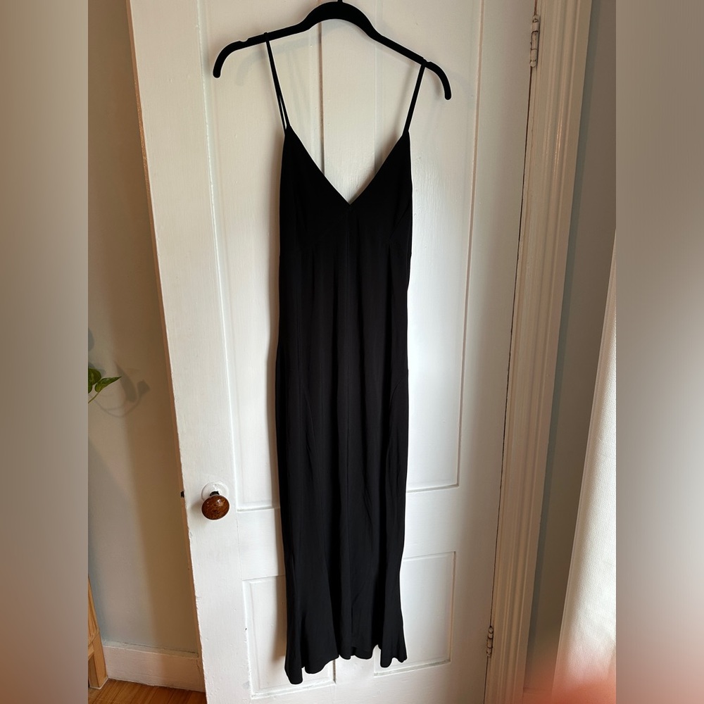 Black Norma Kamali Slip Fishtail Flared Midi Dress | XL 42 | NWOT